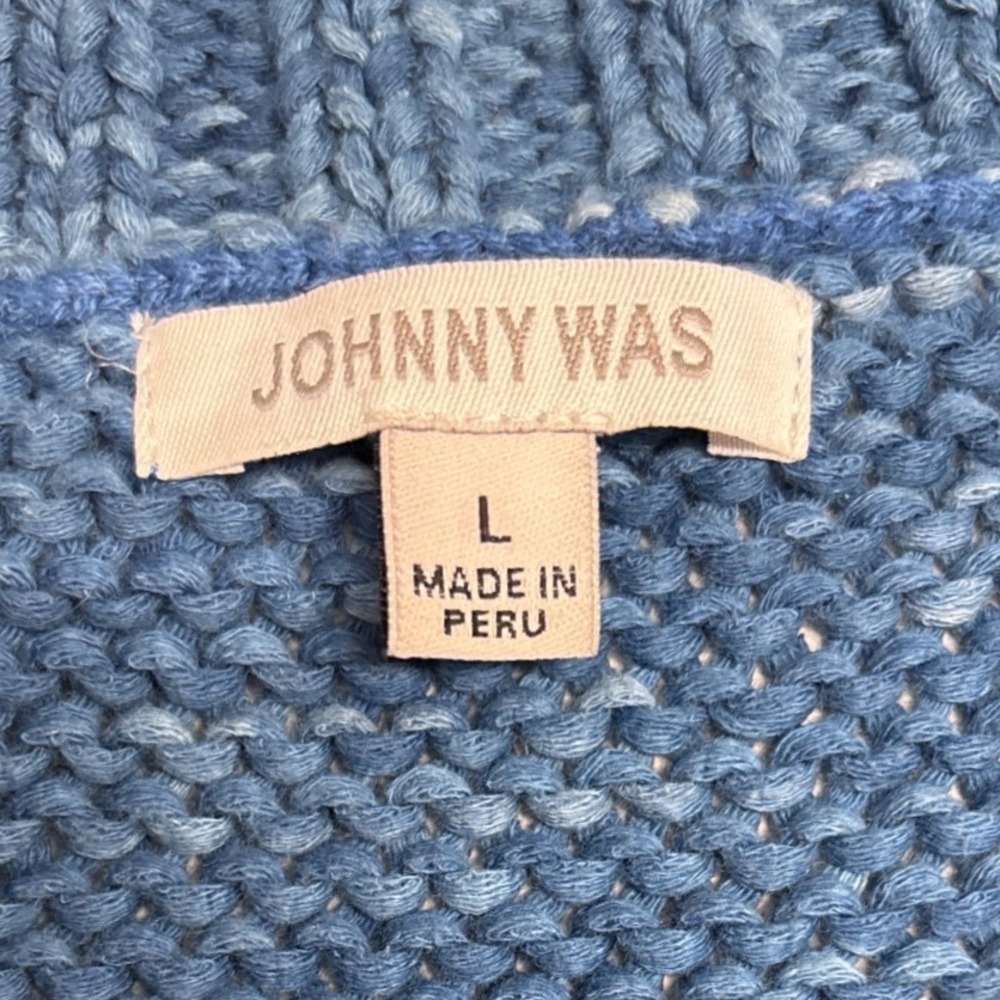 Johnny Was Blue Marled Chunky Knit Cotton Open Front Cardigan Sweater M52220 L - Picture 2 of 9